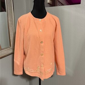 VTG Christopher & Banks Orange Dreamsicle Cat & Mouse Embroidered Cardigan Small